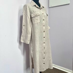 Linen midi Cream Long Sleeve Dress small